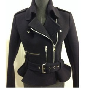 ALEXANDER MCQUEEN NWT MCQ NAVY WOOL STRUCTURED PEPLUM MOTO LINED PEA COAT …